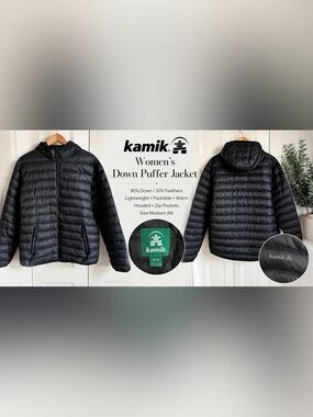 Kamik Women’s Black 90% Down Packable Hooded Puffer Jacket  M Lightweight Winter